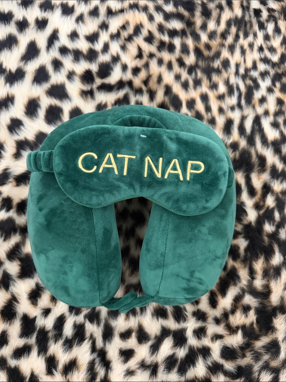 Emerald Green Velvet Travel Neck Pillow & Eye Mask Set